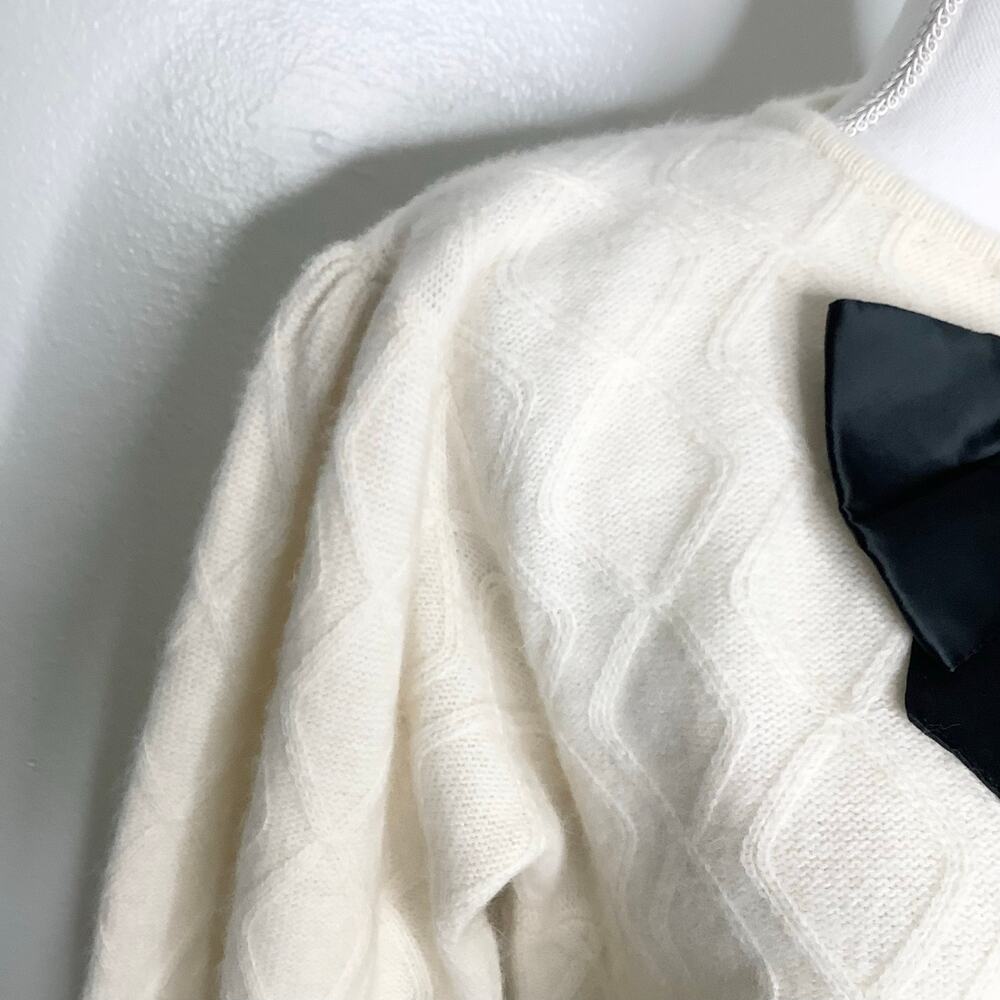 Marisa Christina Vintage Cream Sweater Textured Black Bow Beaded Large - Picture 4 of 12